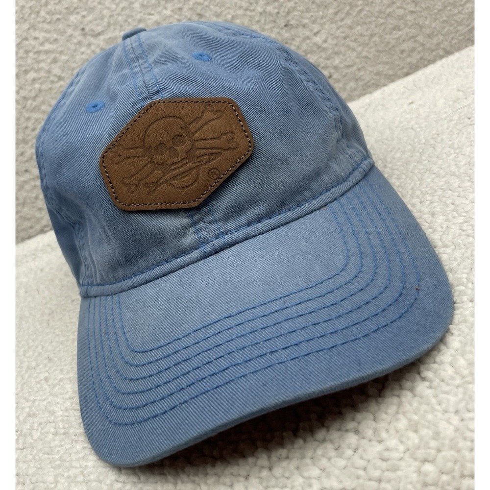 Calcutta Baseball Hat Mens Strapback Blue Fishing Skull Bones Leather Patch Dad
